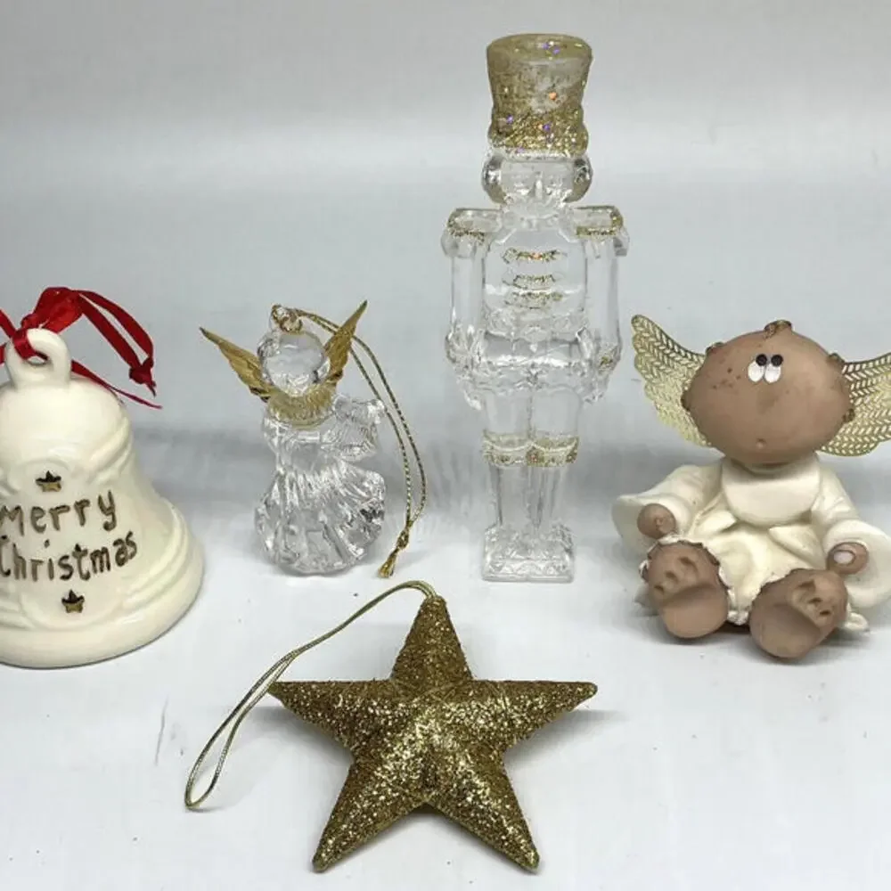 Gold Christmas Ornaments and Bows Mixed LOT‎ 20 Ornaments 12 Bows